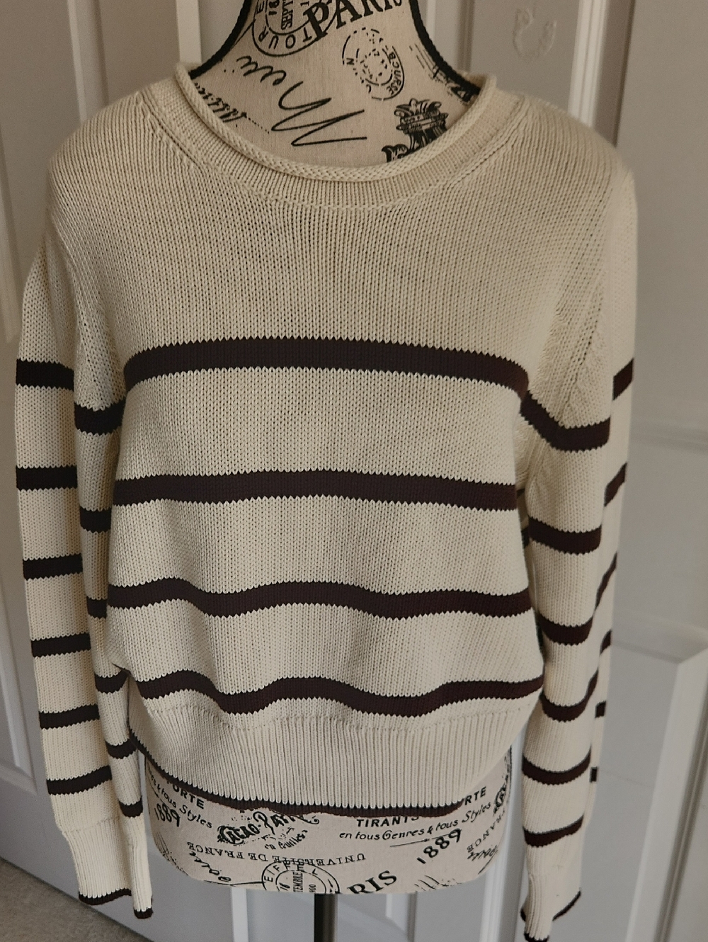 NWT Gap 100% Cotton Brown Stripe Sweater SZ LP